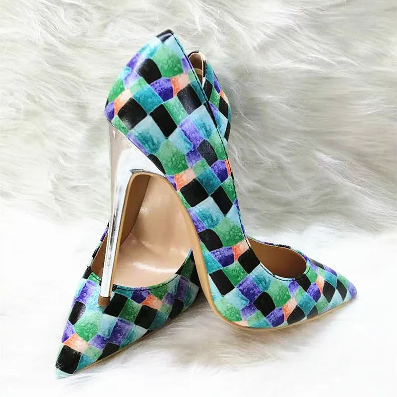 High-heels with Colorful Patterns Fashion Women Party Shoes