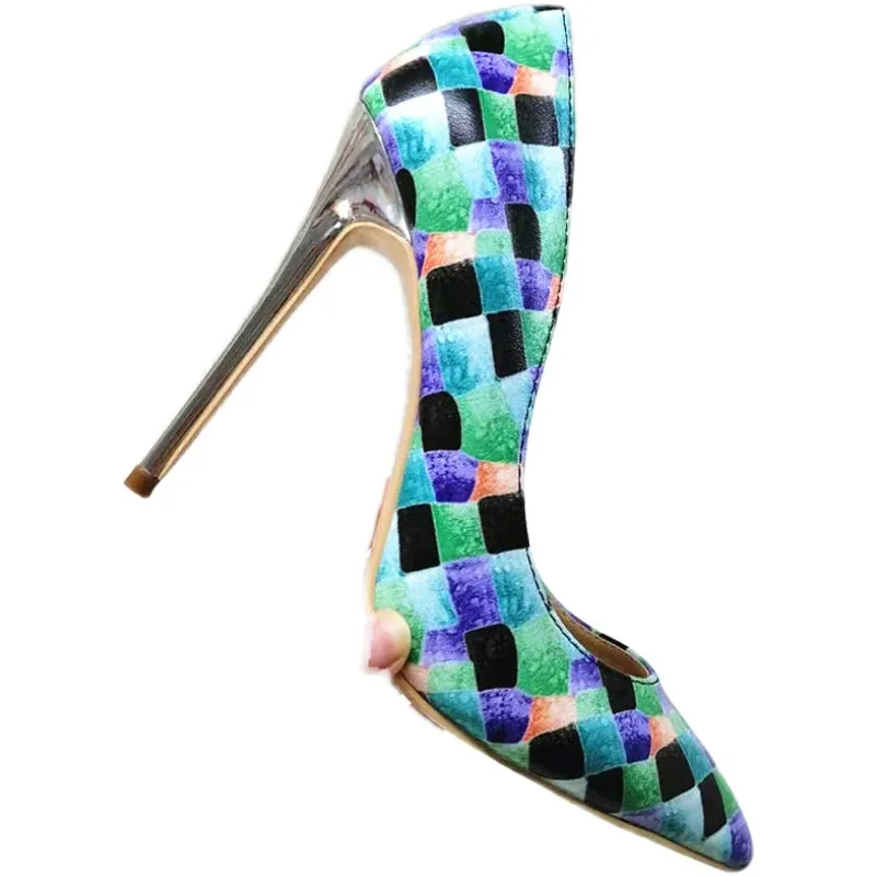 High-heels with Colorful Patterns Fashion Women Party Shoes