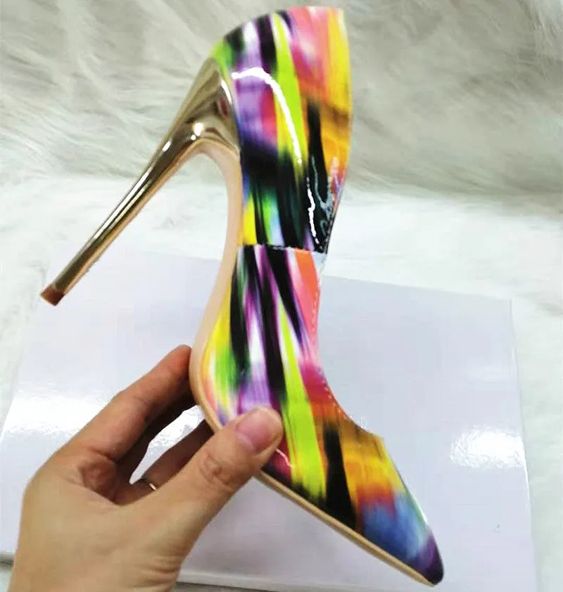 High-heels with Colorful Patterns Women Party Shoes