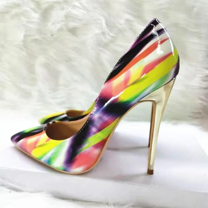 High-heels with Colorful Patterns Women Party Shoes