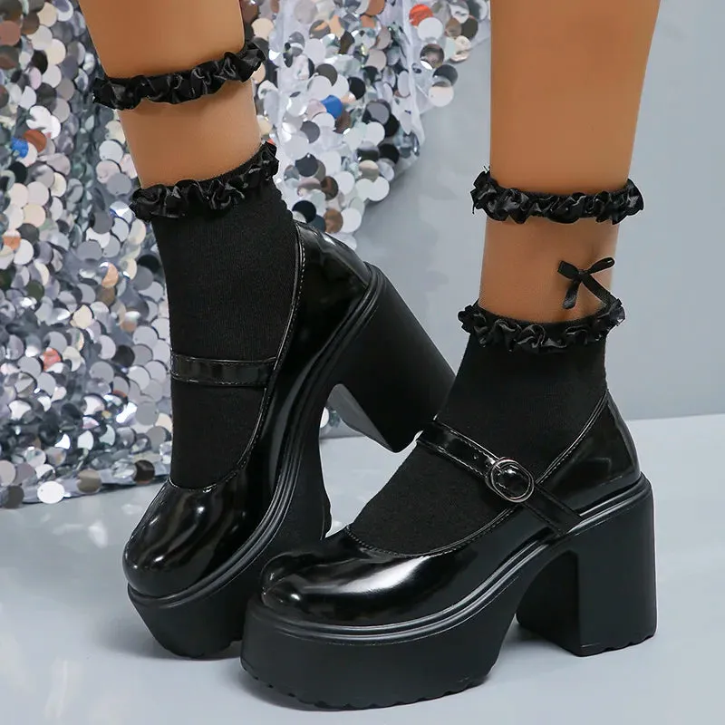 Hnzxzm Y2K Chunky Platform Pumps Women Punk Style Thick Heels Mary Jane Shoes Woman Plus Size Buckle Strap Gothic Shoes