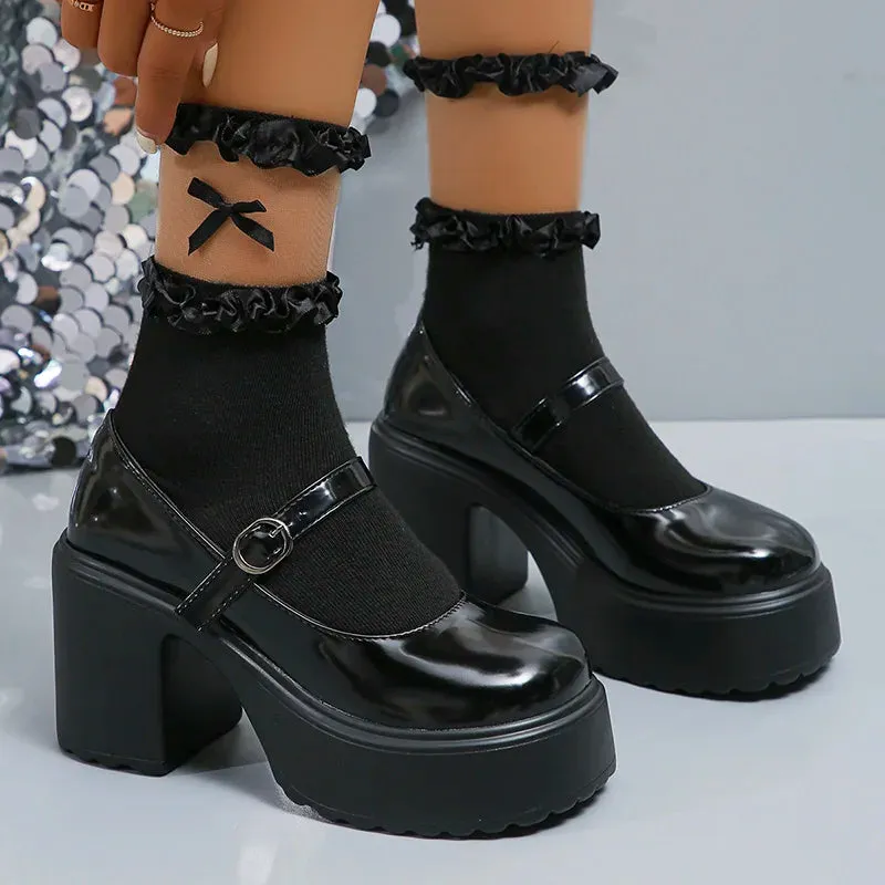 Hnzxzm Y2K Chunky Platform Pumps Women Punk Style Thick Heels Mary Jane Shoes Woman Plus Size Buckle Strap Gothic Shoes