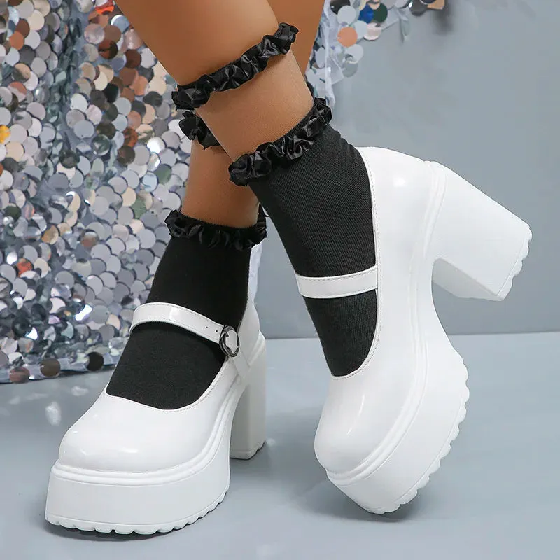 Hnzxzm Y2K Chunky Platform Pumps Women Punk Style Thick Heels Mary Jane Shoes Woman Plus Size Buckle Strap Gothic Shoes