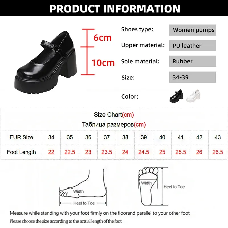 Hnzxzm Y2K Chunky Platform Pumps Women Punk Style Thick Heels Mary Jane Shoes Woman Plus Size Buckle Strap Gothic Shoes