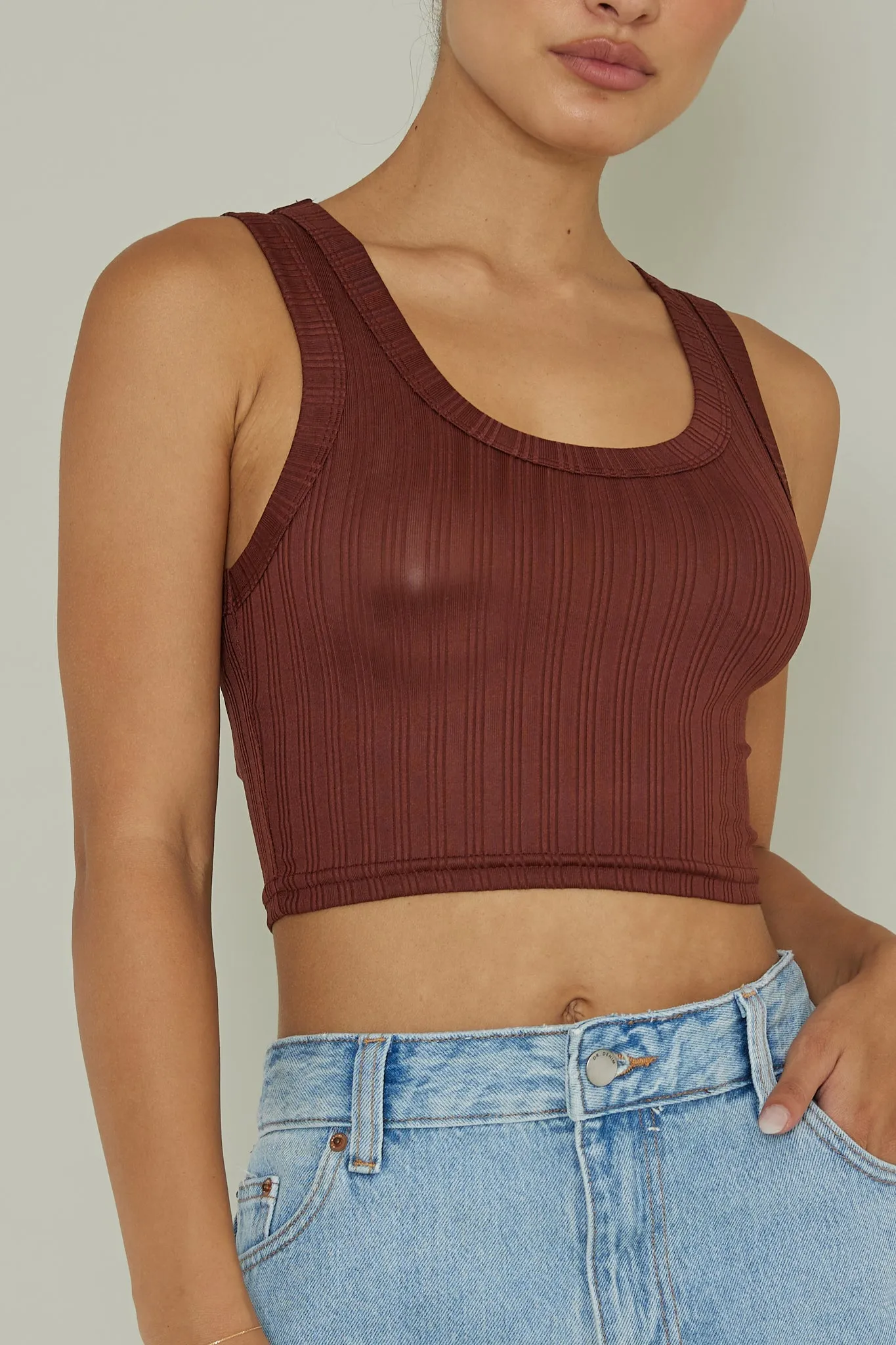 In Sync Scoop Neck Crop Top Chocolate