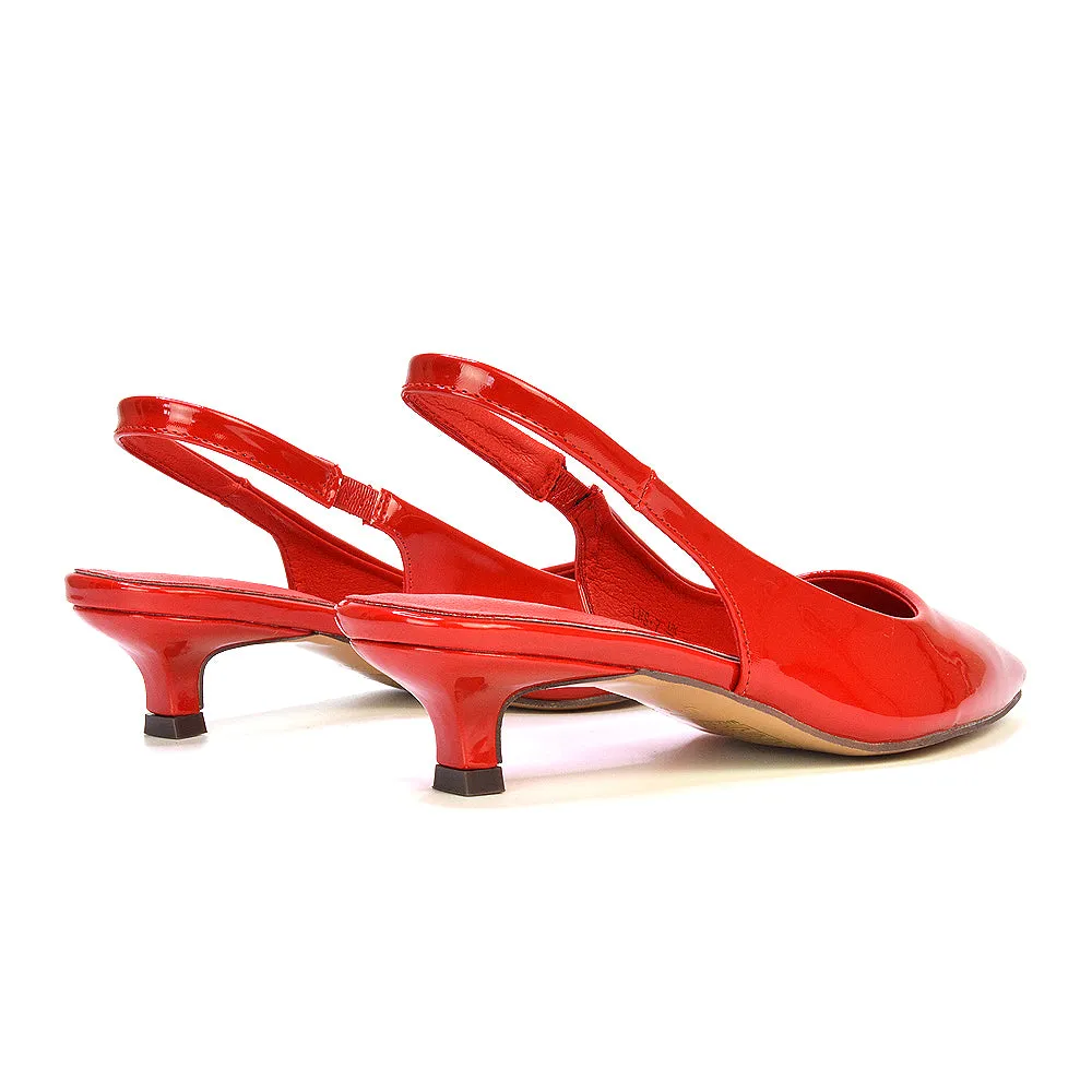 Jenny Pointed Toe Slingback Strappy Kitten Court Heels in Red Patent