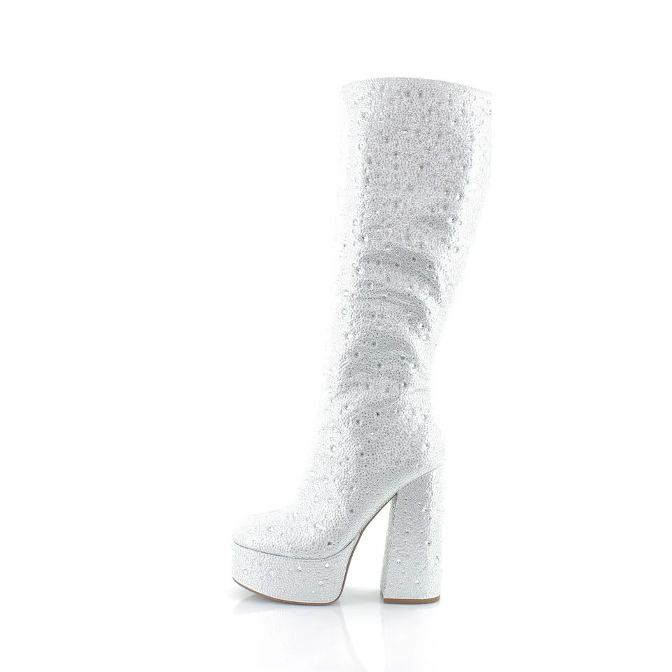 Jessica Simpson Sinalla Silver Side Zipper Round Toe Block Heel Tall Platform Boots