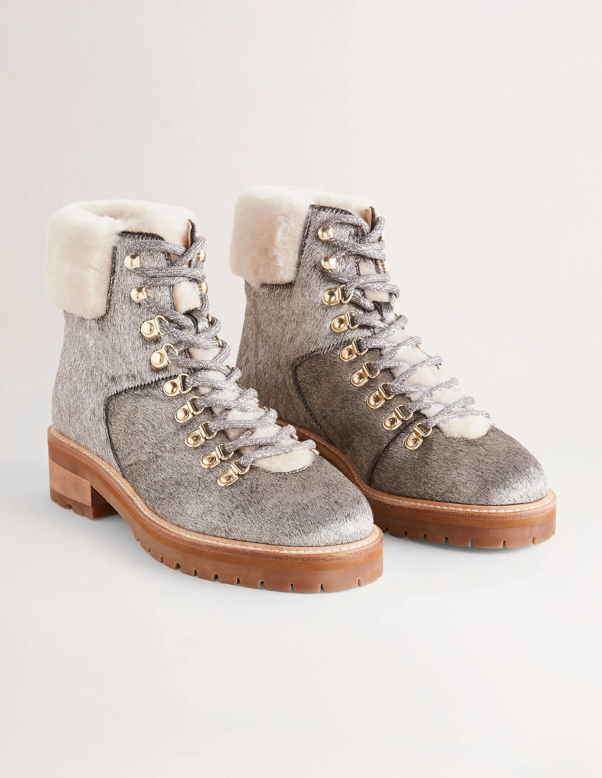 Lace-up Hiking Boots-Silver