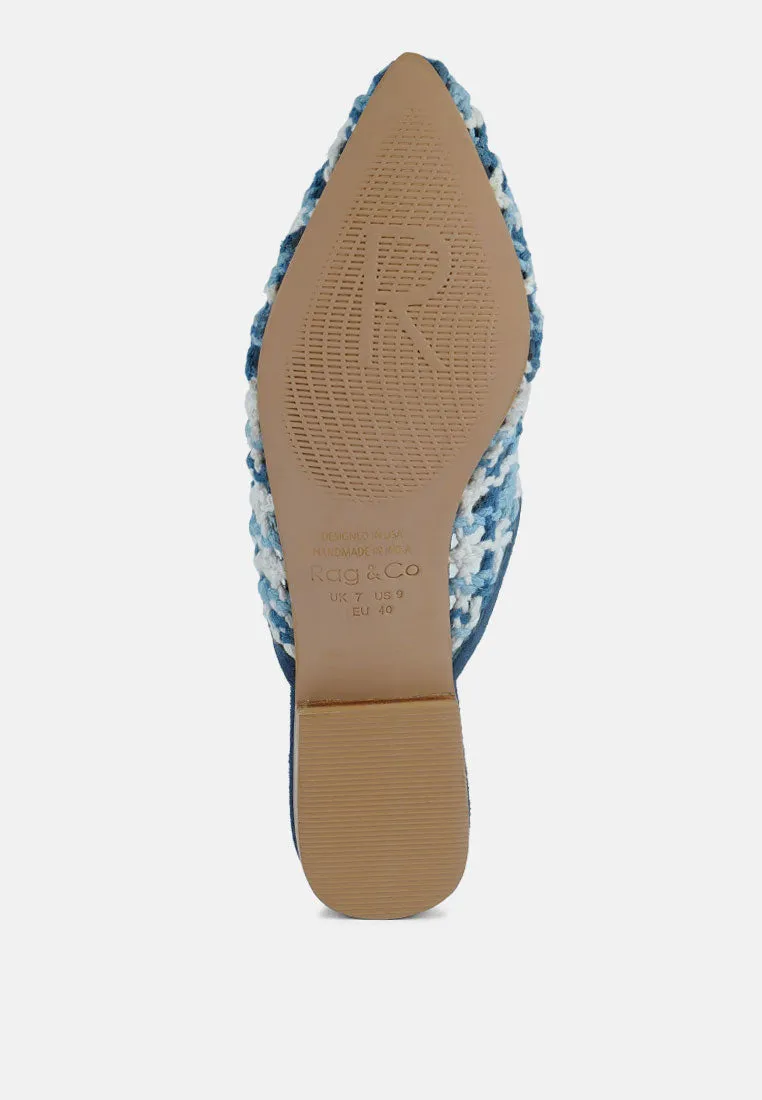 MARIANA Blue Woven Flat Mules With Tassels