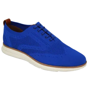 Men's Royal Blue Casual Lace-Up Sneakers Soft Material White Rubber Sole