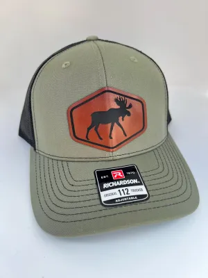 Moose Silhouette | Gift for Moose Hunters & Adventurers  | Moose | Richardson 112 Leather Patch Trucker | Perfect Outdoorsman Gift Idea