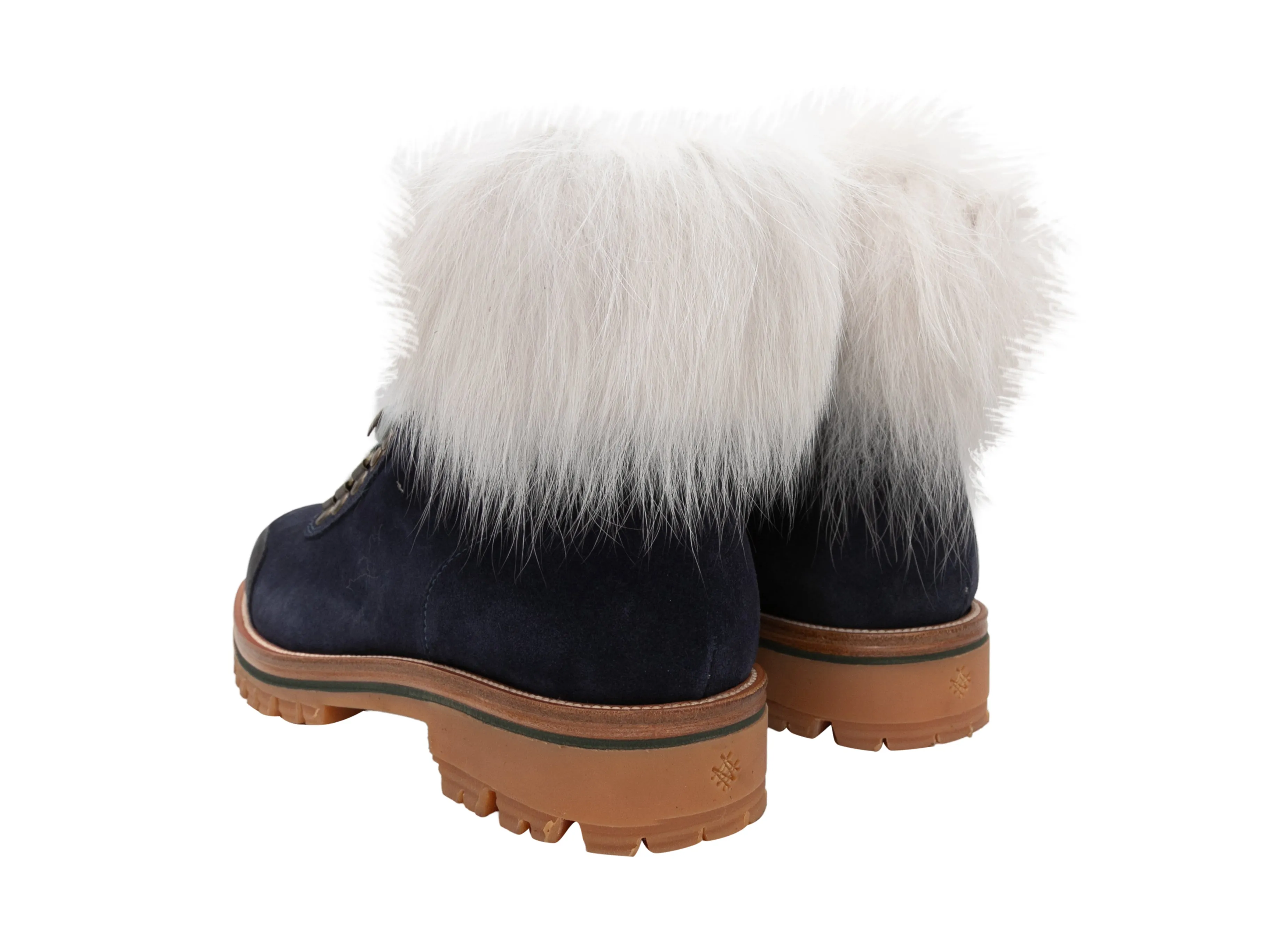 Navy & White Mr & Mrs Italy Suede Fur-Trimmed Hiking Boots Size 38