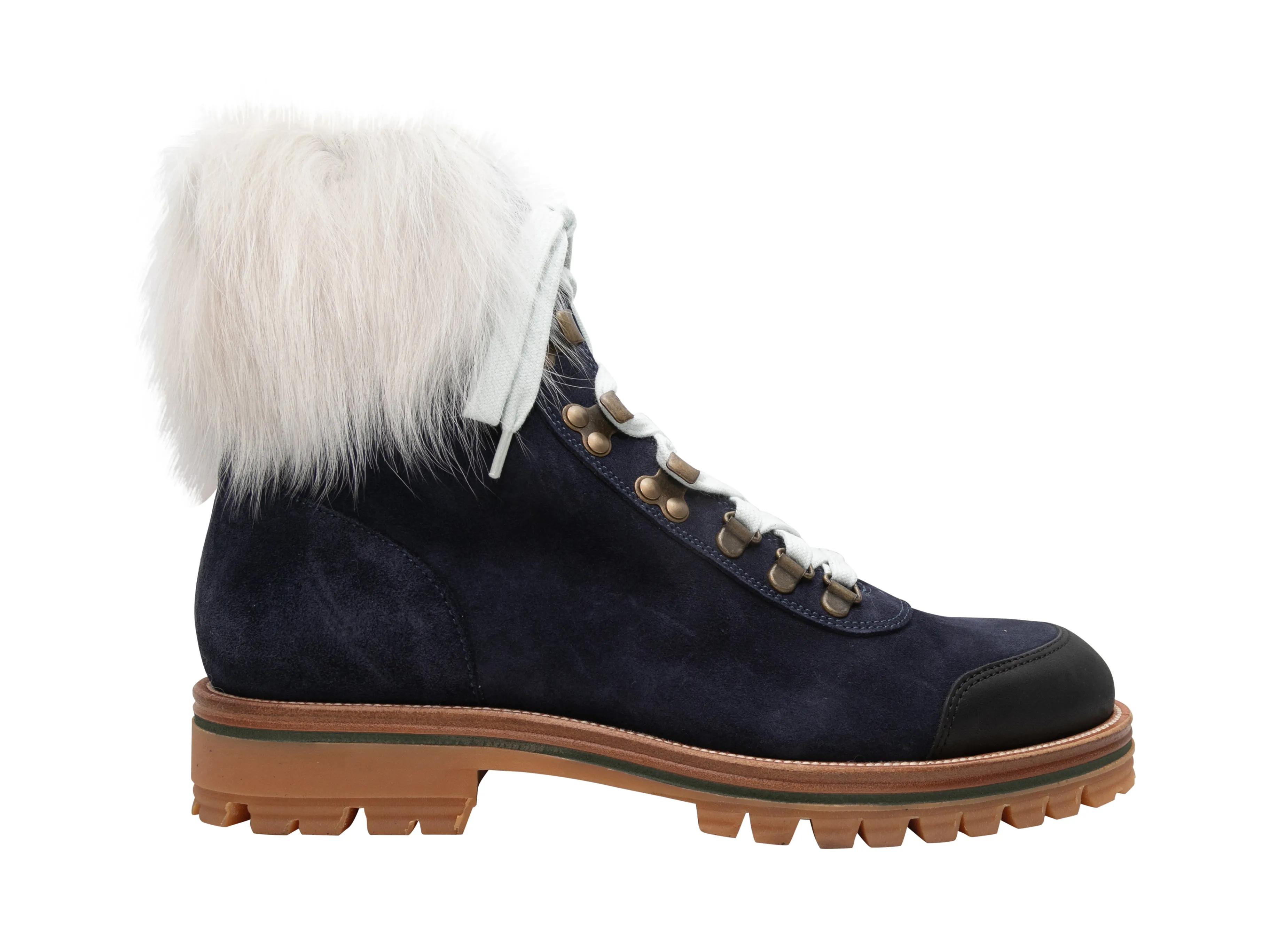 Navy & White Mr & Mrs Italy Suede Fur-Trimmed Hiking Boots Size 40