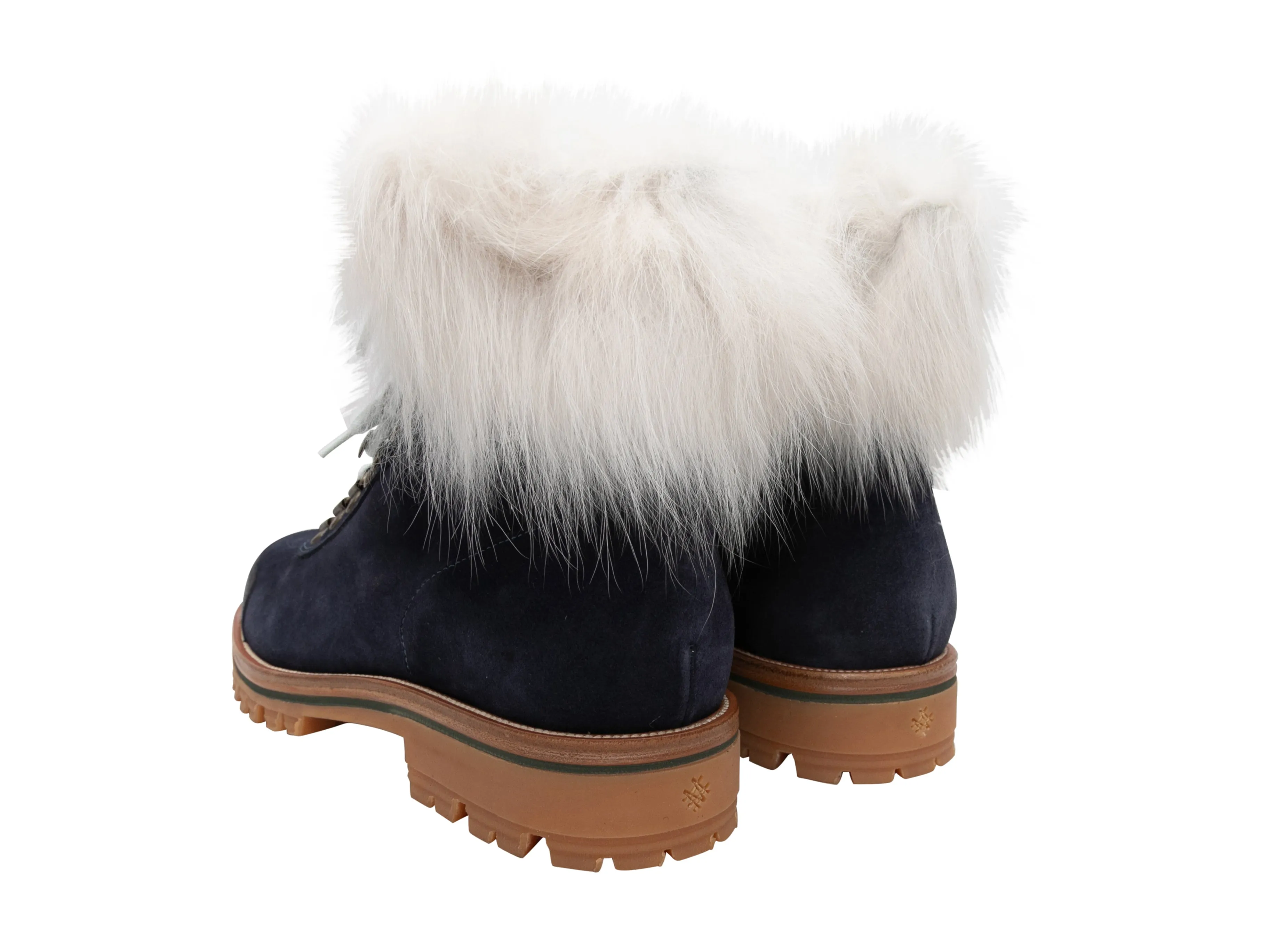 Navy & White Mr & Mrs Italy Suede Fur-Trimmed Hiking Boots Size 40