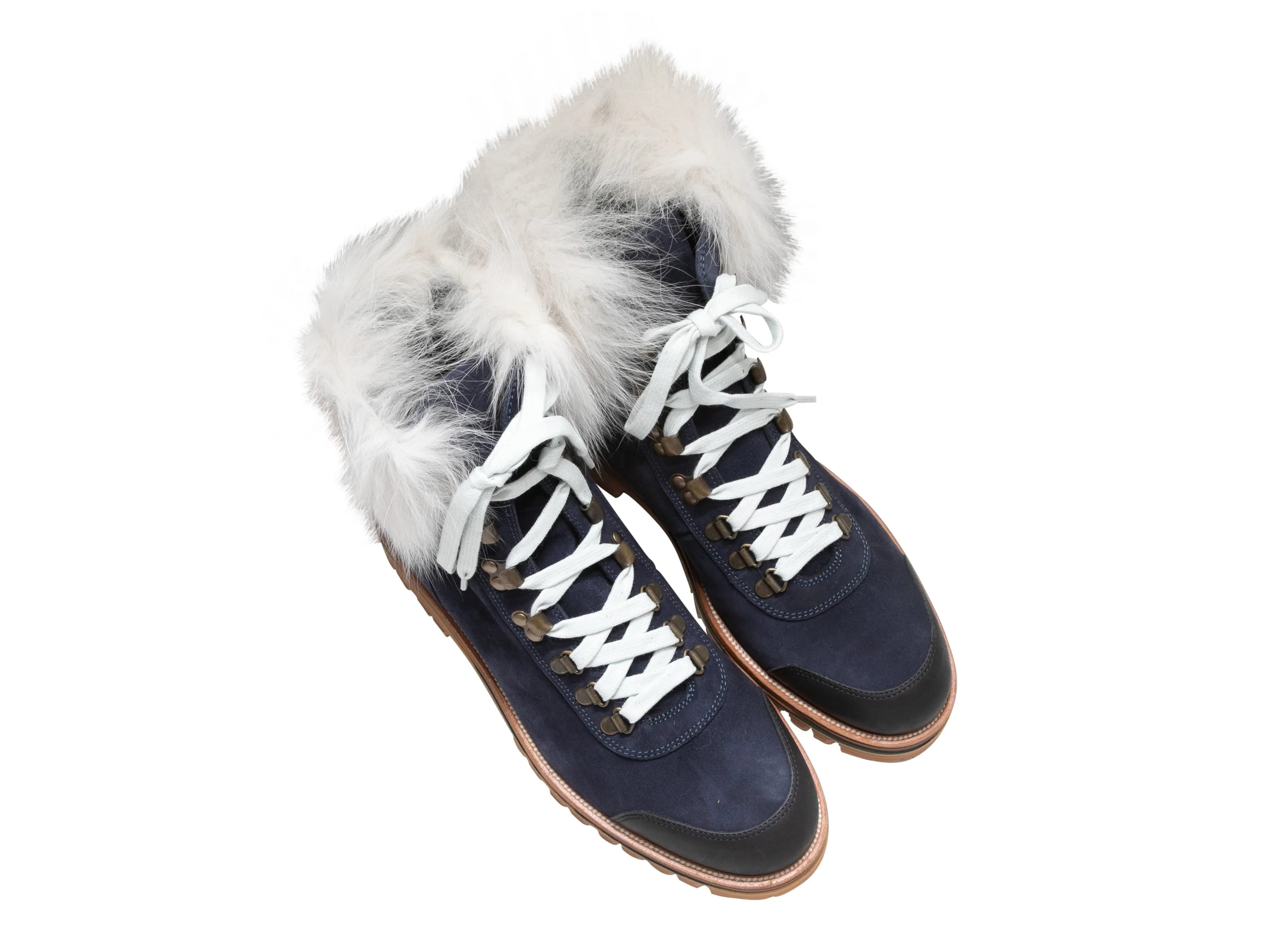 Navy & White Mr & Mrs Italy Suede Fur-Trimmed Hiking Boots Size 40