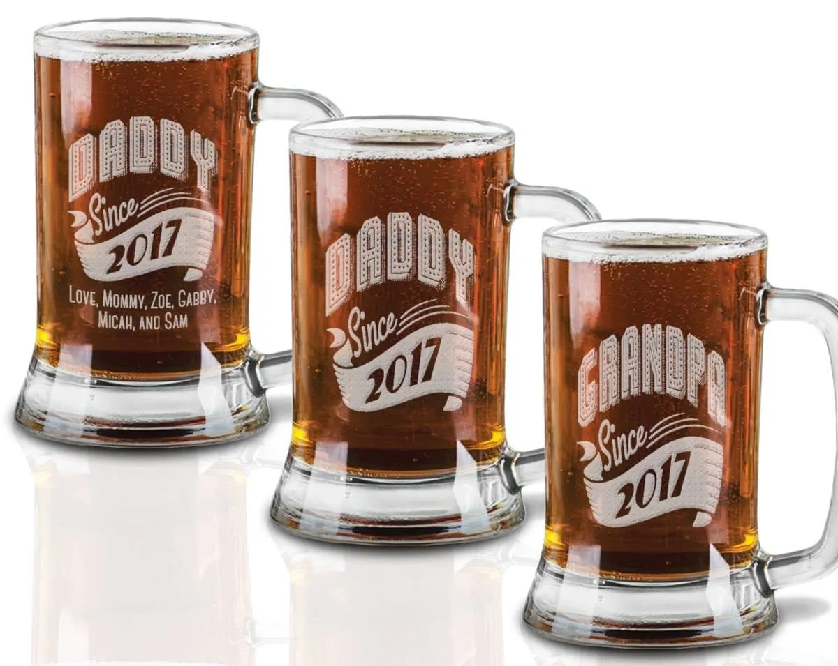 New Dad Gift Daddy Since 2020 Beer Mug 16 Oz  Engraved Beer Glass Father's Day Gift Idea Etched from daughter son and wife for Fathers Day