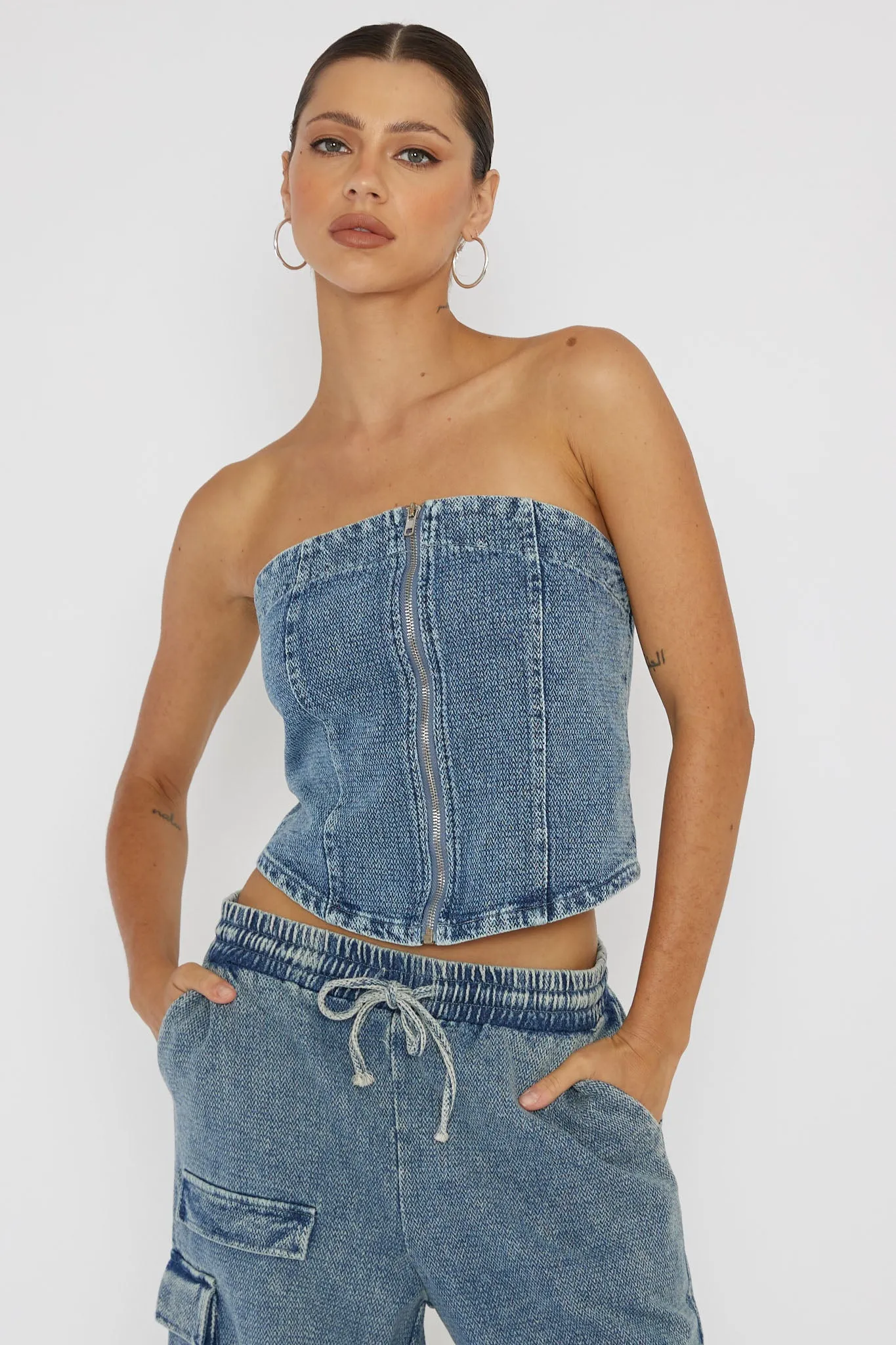 Out Of Touch Strapless Top Indigo