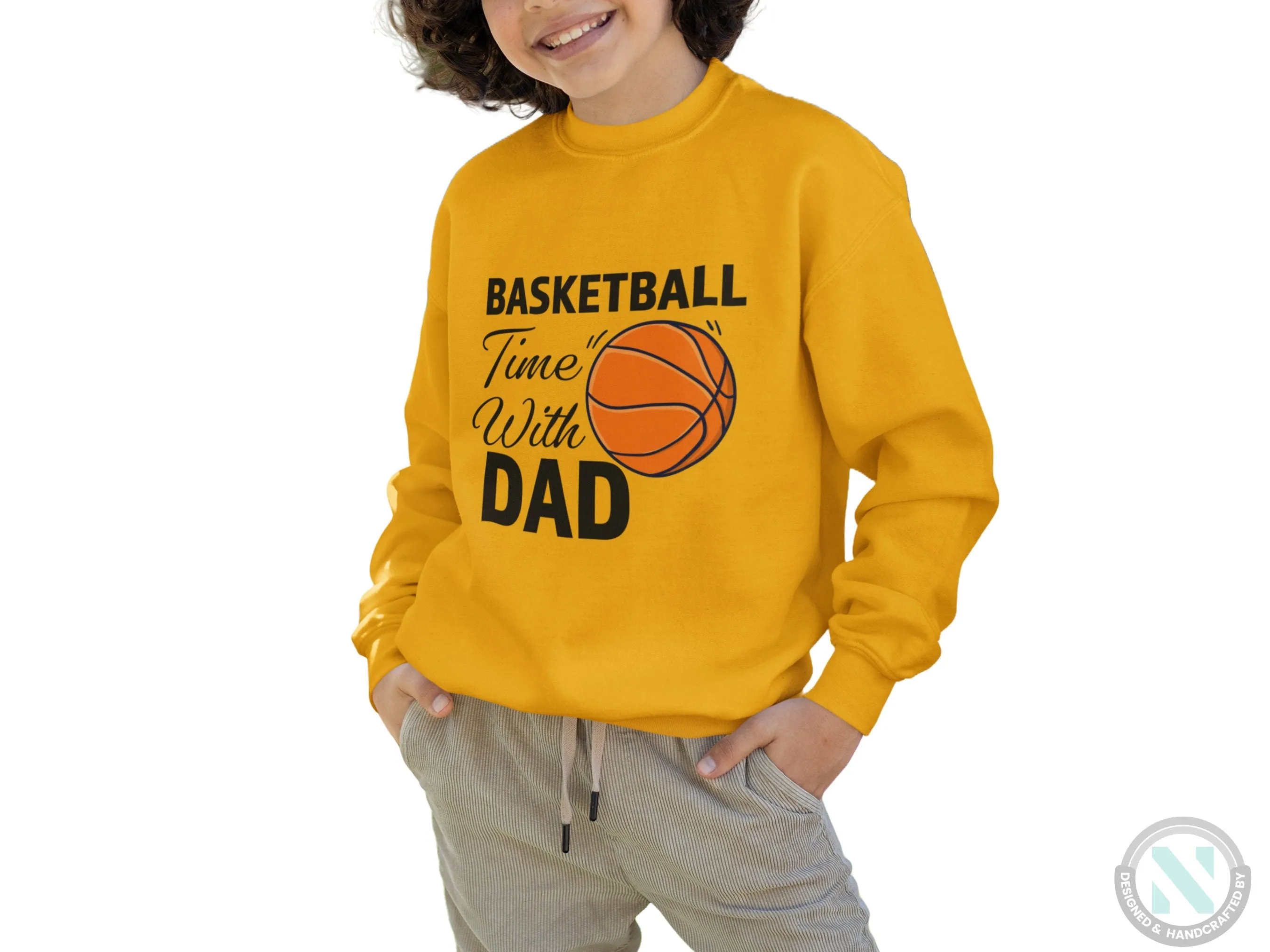 Personalized Name Sport Sweatshirt with Basketball Time with Dad Text