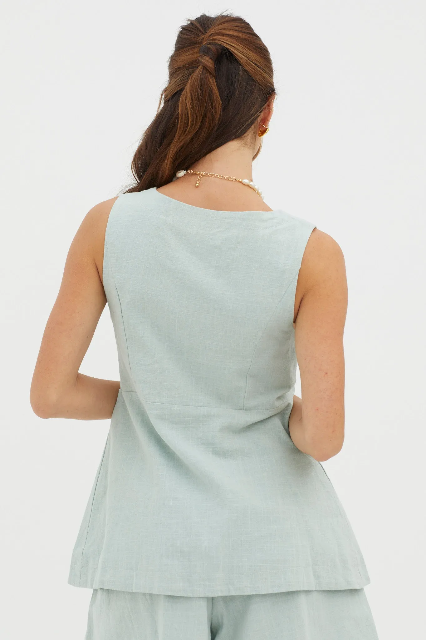 Philomena Button Pocket Vest Top Sage