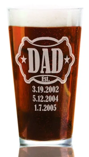 Pint Glass New Dad Papa Gift Engraved Beer Glass Custom Birthday Gift Idea Etched from daughter son kids wife for Daddy, Christmas, Grandpa