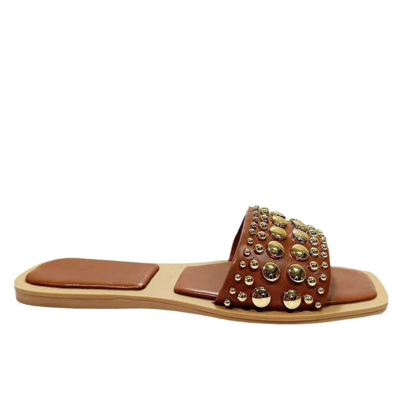 Pre Order:  Square Toe Rubber Rivet Square Toe Flat Sandals