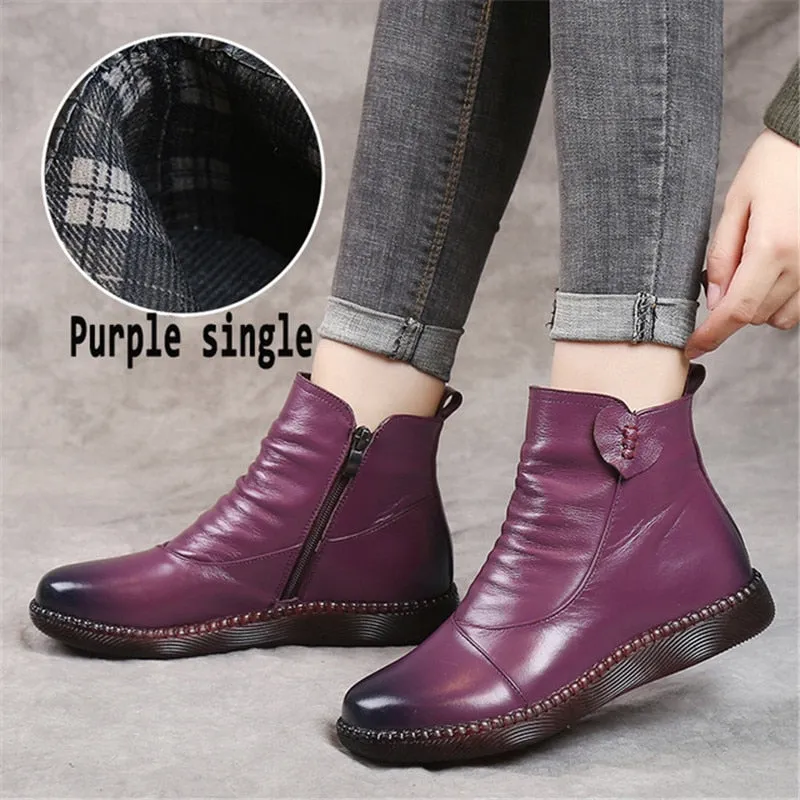 Purpdrank - Autumn Women's Shoes Leather Boots Women Fashion Winter Boots Women Flats Non-slip Warm Thick-soled Shoes Women