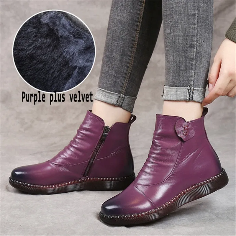 Purpdrank - Autumn Women's Shoes Leather Boots Women Fashion Winter Boots Women Flats Non-slip Warm Thick-soled Shoes Women