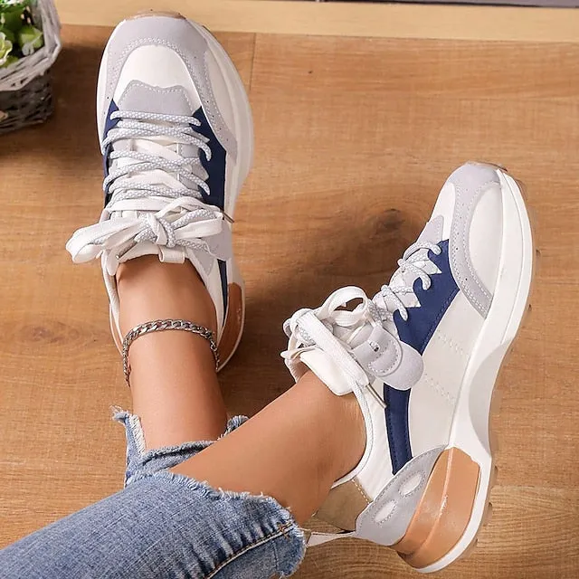 Purpdrank - Women's Sneakers Comfort Shoes Platform Sneakers Dad Shoes Outdoor Work Hidden Heel Round Toe Sporty PU Lace-up Leopard Red Dark Blue