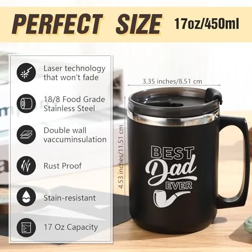 Qinyoung Dad Birthday Gifts, Best Dad Ever Coffee Mug Candle Gift Sets, Stainless Steel Cup Scented Candle Bottle Opener Keychain with Greeting Card Birthday Father's Day Presents for Dad Men Step Dad