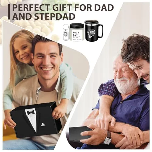 Qinyoung Dad Birthday Gifts, Best Dad Ever Coffee Mug Candle Gift Sets, Stainless Steel Cup Scented Candle Bottle Opener Keychain with Greeting Card Birthday Father's Day Presents for Dad Men Step Dad