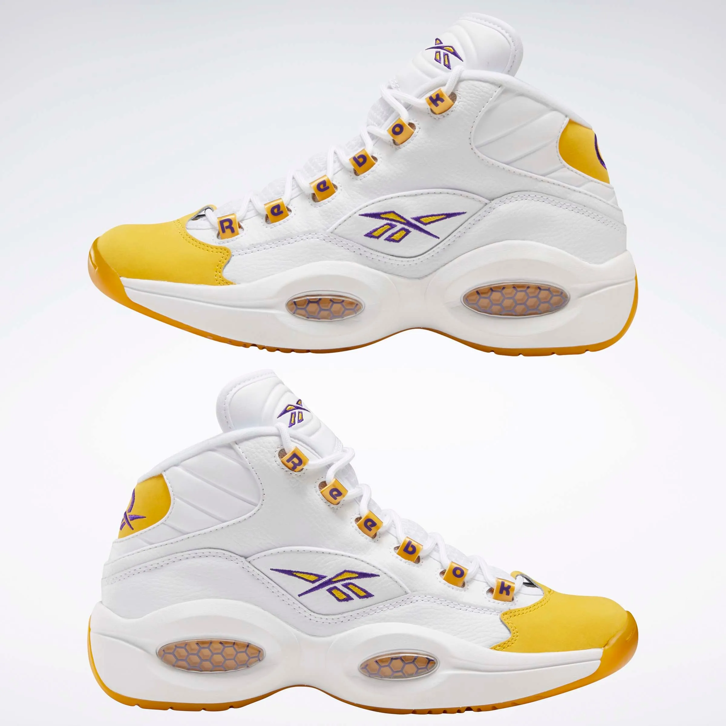 Question Mid Basketball Shoes Wht/Yellow Thread/Ultra Violet