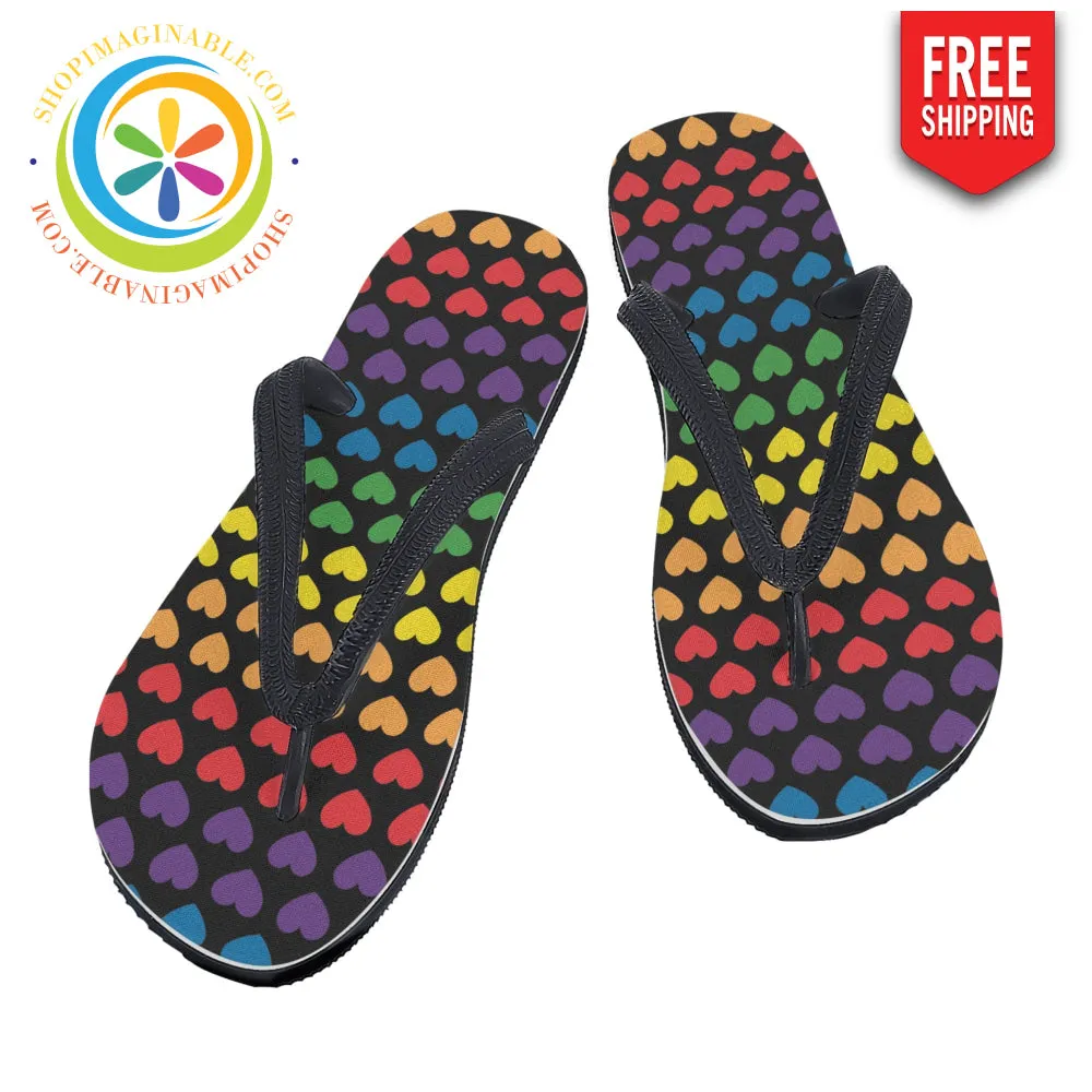 Rainbow Pride Hearts Men's & Ladies Flip-Flops