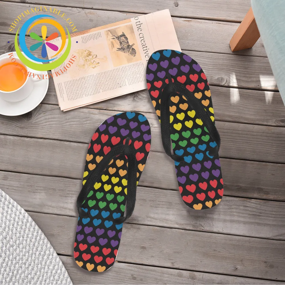 Rainbow Pride Hearts Men's & Ladies Flip-Flops