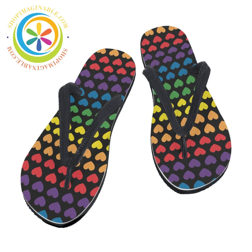 Rainbow Pride Hearts Men's & Ladies Flip-Flops