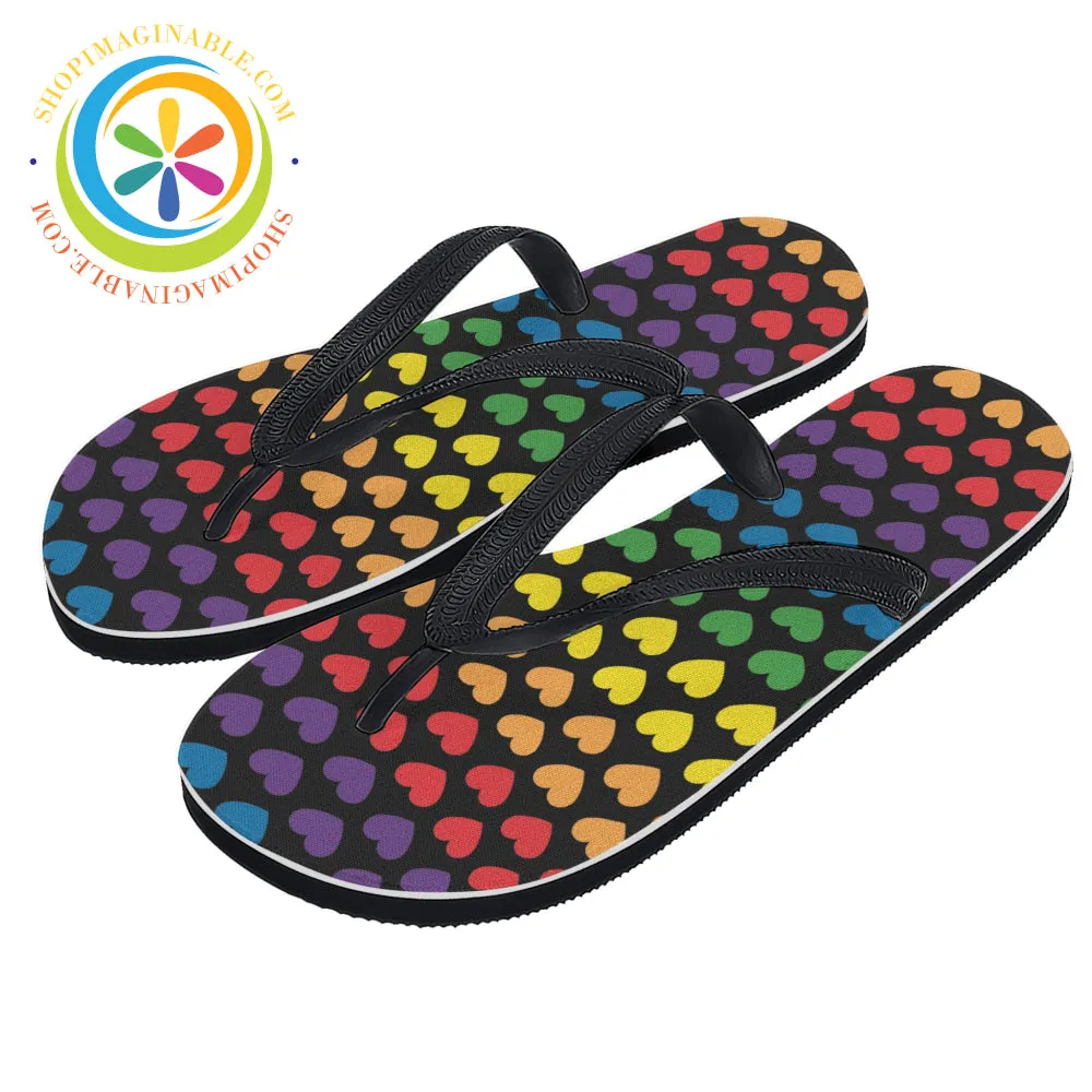 Rainbow Pride Hearts Men's & Ladies Flip-Flops