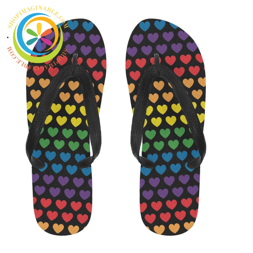 Rainbow Pride Hearts Men's & Ladies Flip-Flops