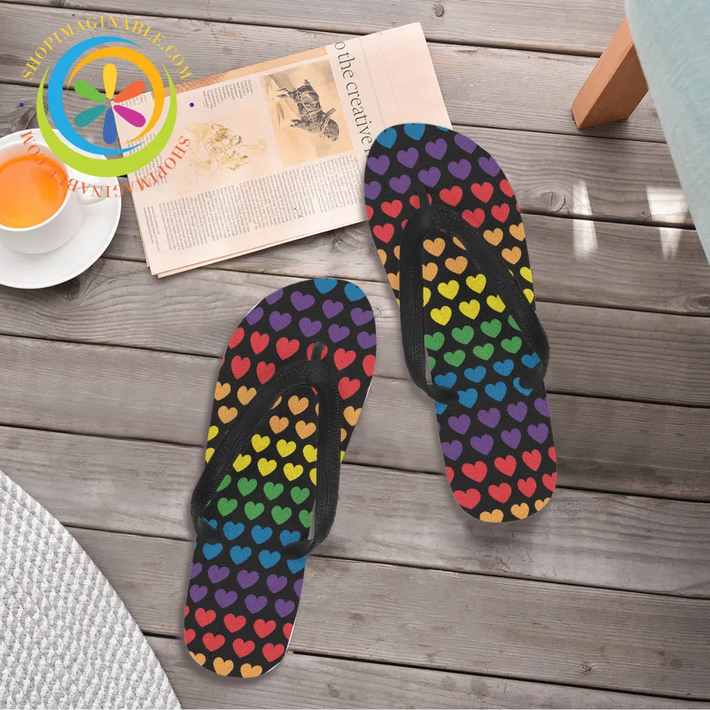 Rainbow Pride Hearts Men's & Ladies Flip-Flops