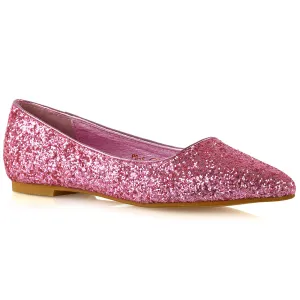 Rosalie Statement Pointed Toe Flat Bridal Ballerina Pump Shoes in Pink Glitter