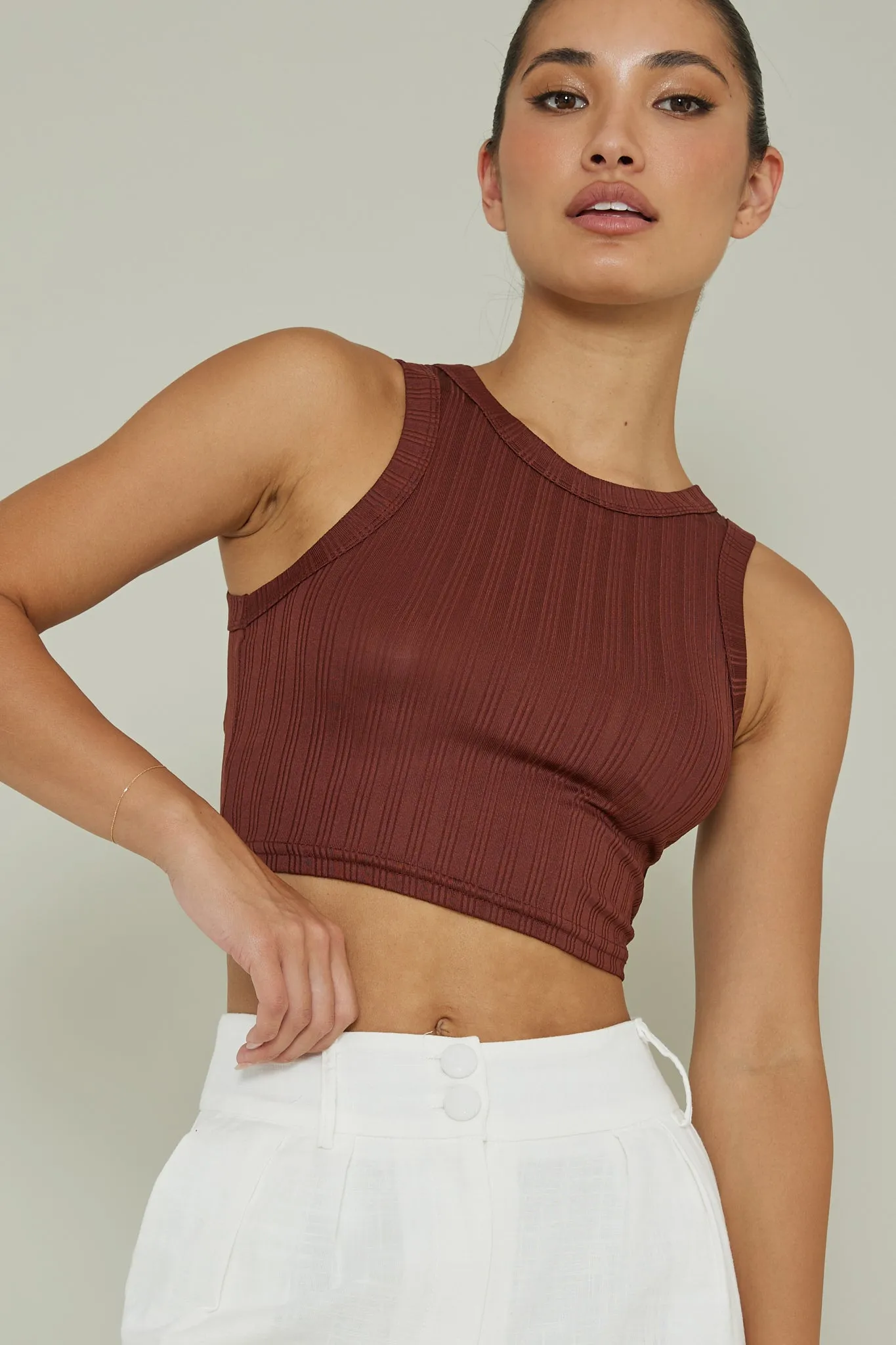 Seeker Ribbed Crop Top Mocha