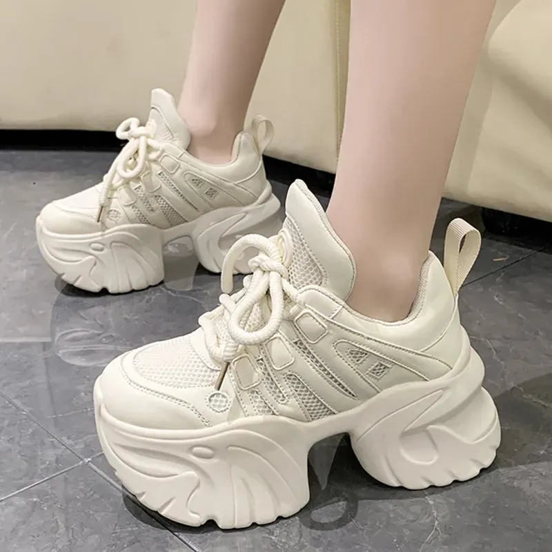 Sohiwoo  New Fashion Chunky Sneakers Women Autumn Lace Up Platform Sports Shoes Woman Goth Thick Bottom High Heels Female Sneakers