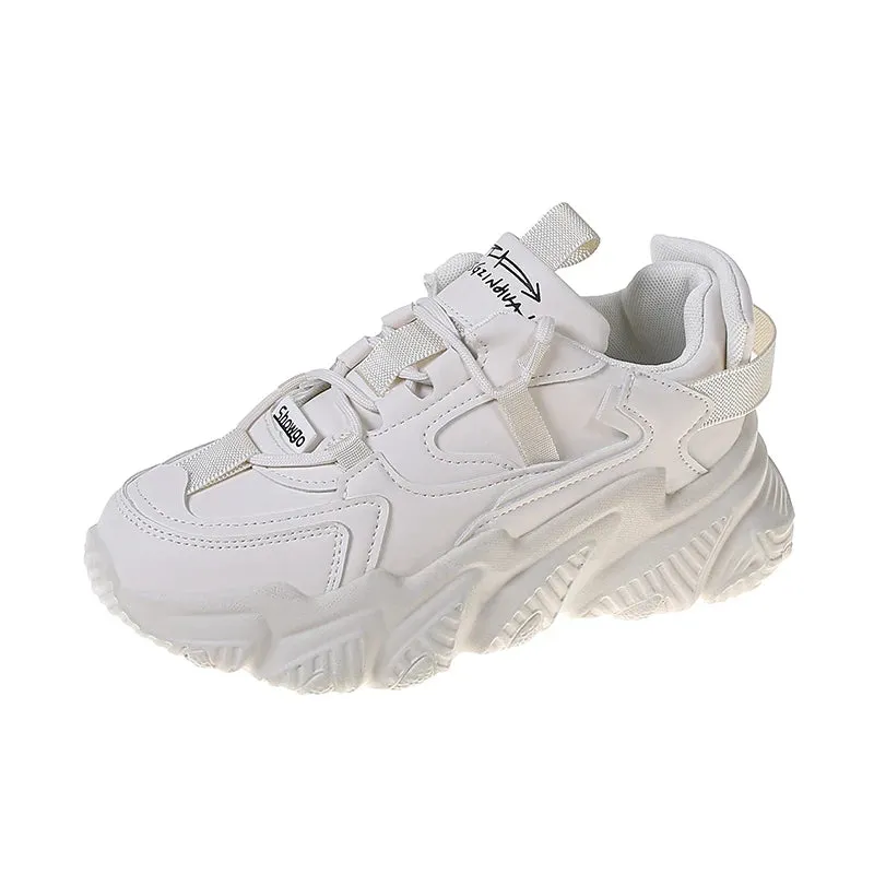 Sohiwoo Women Shoes New Chunky Sneakers for Women White Lace-Up White Vulcanize Shoes Casual Fashion Dad Shoes Platform Sneakers