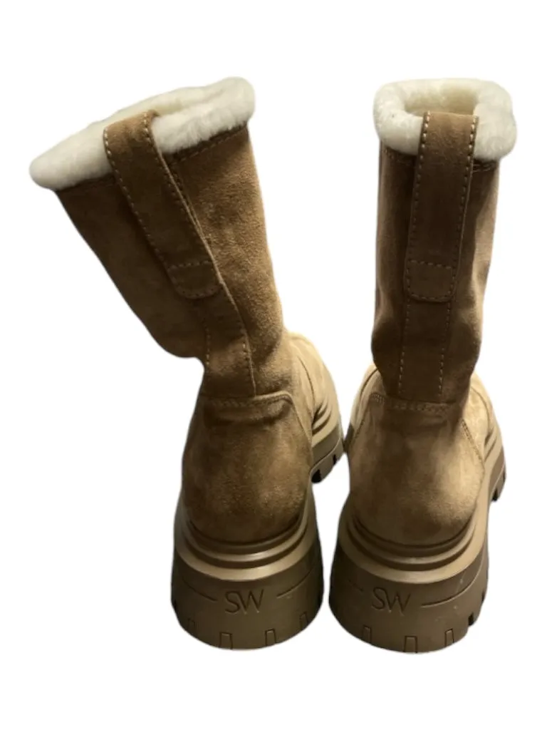 Stuart Weitzman Shoe Size 7 Tan & cream Suede & Shearling Pull on Mid Calf Boots