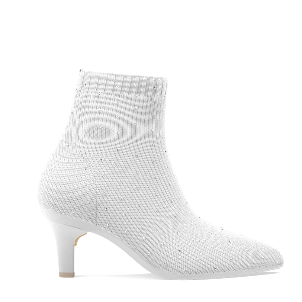 The Bootie White Knit Rhinestone   Stiletto Heel Kit 3 White - FINAL SALE