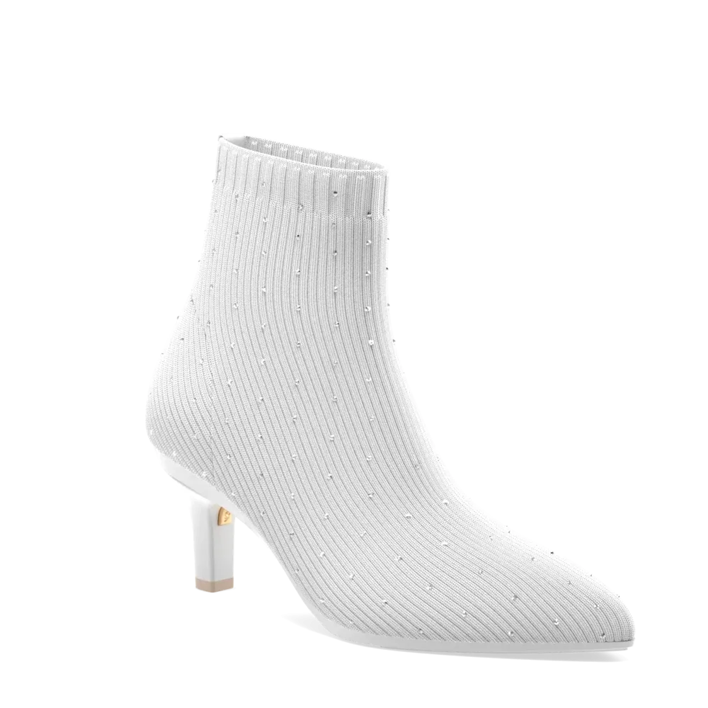 The Bootie White Knit Rhinestone   Stiletto Heel Kit 3 White - FINAL SALE