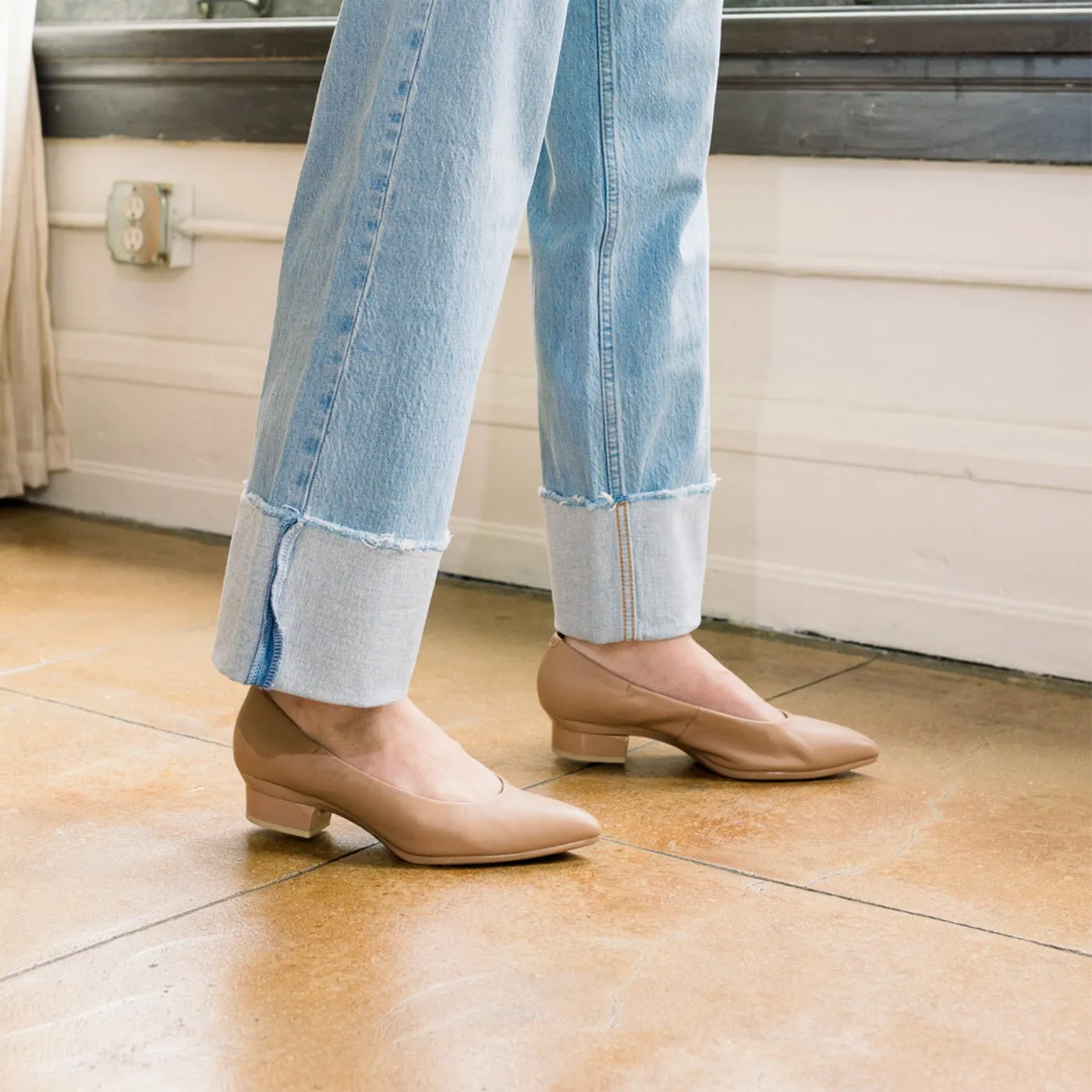 The Pump - Latte Stretch Leather Flat