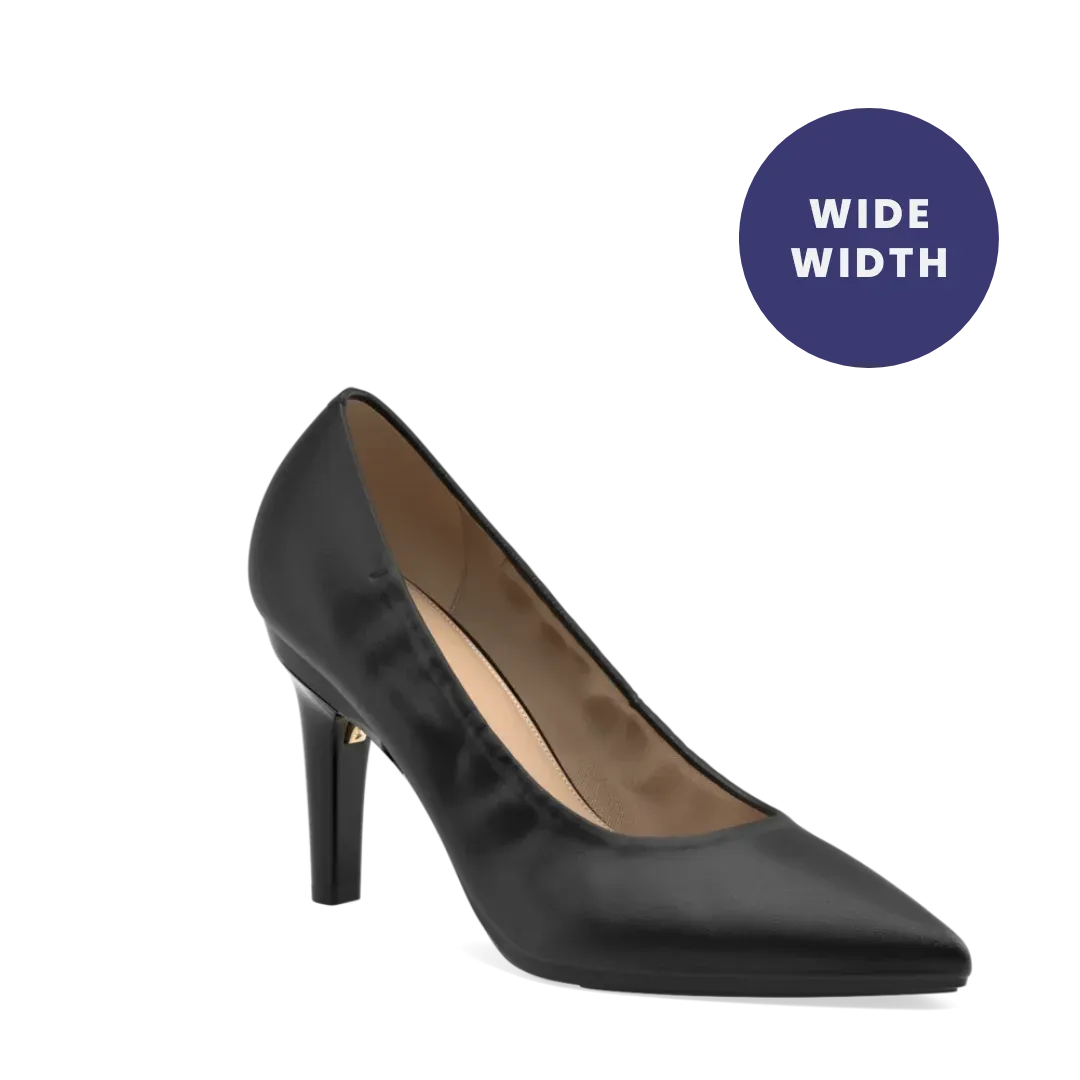 The Pump Wide Width - Coal Stretch Leather 4 Stiletto