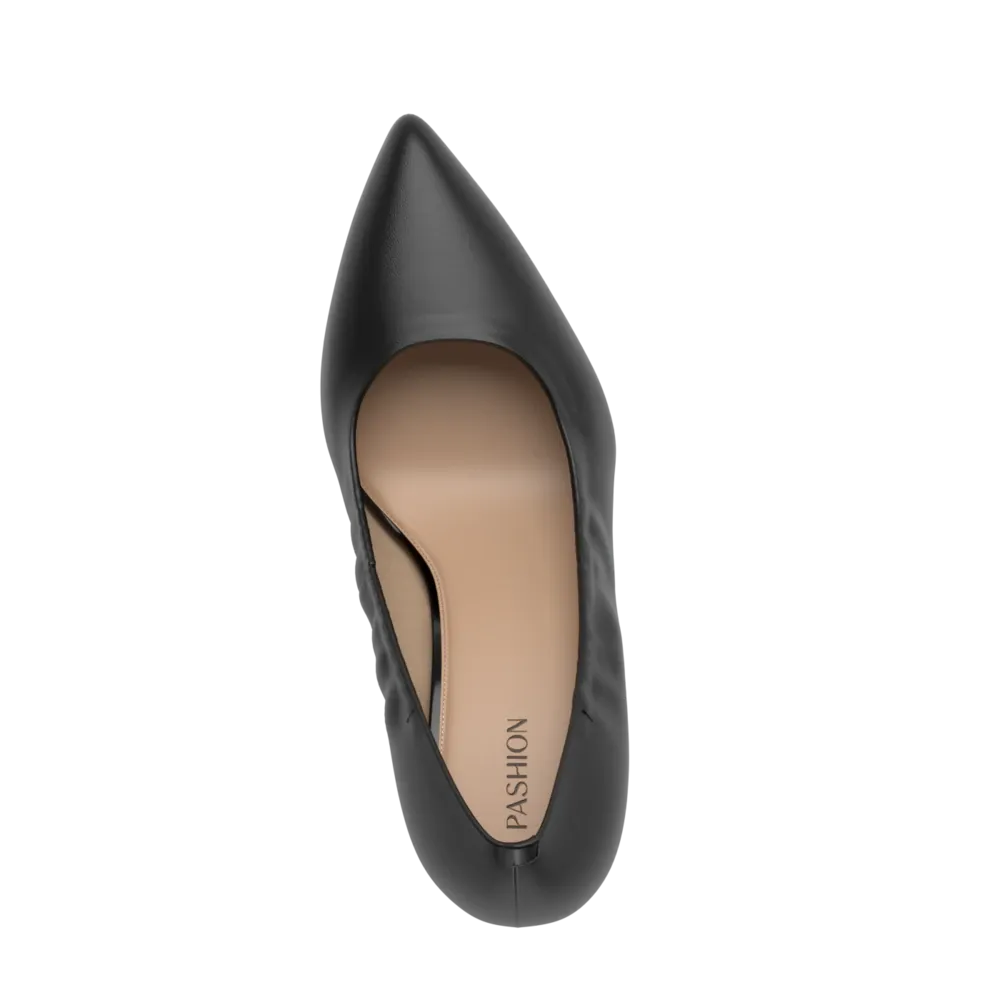 The Pump Wide Width - Coal Stretch Leather 4 Stiletto