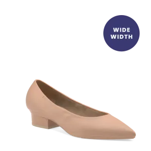 The Pump Wide Width - Latte Stretch Leather Flat