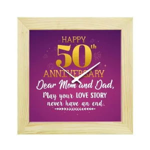 TheYaYaCafe Yaya Cafe� 50th for Mom Dad, Table Desk Clock Wooden Framed Unending Love- 8x8 inches