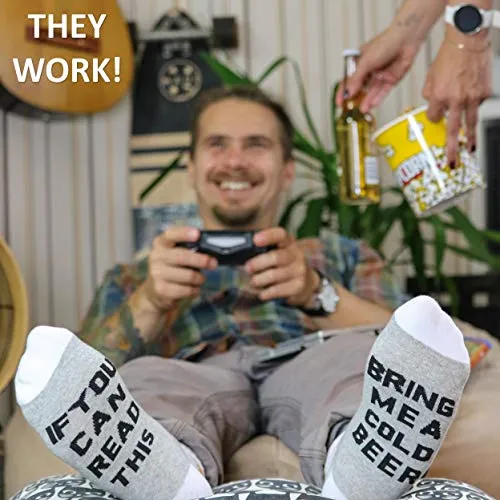 VINAKAS BEER GIFTS FOR MEN - Funny Socks If You Can Read This Bring Me a Cold Beer. Funny Gift for Dad. Quality Cotton Dad Socks or Gifts for Beer Lovers. Beer Gifts for Dad